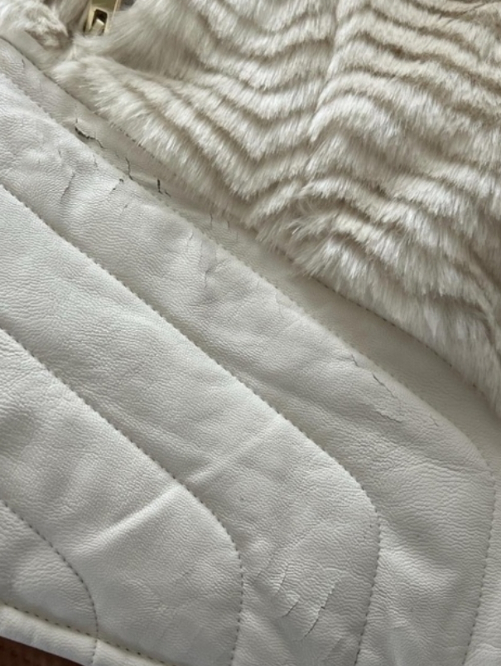 GUESS Women's Cream Faux Fur Vest with Quilted Hem - Picture 4 of 5